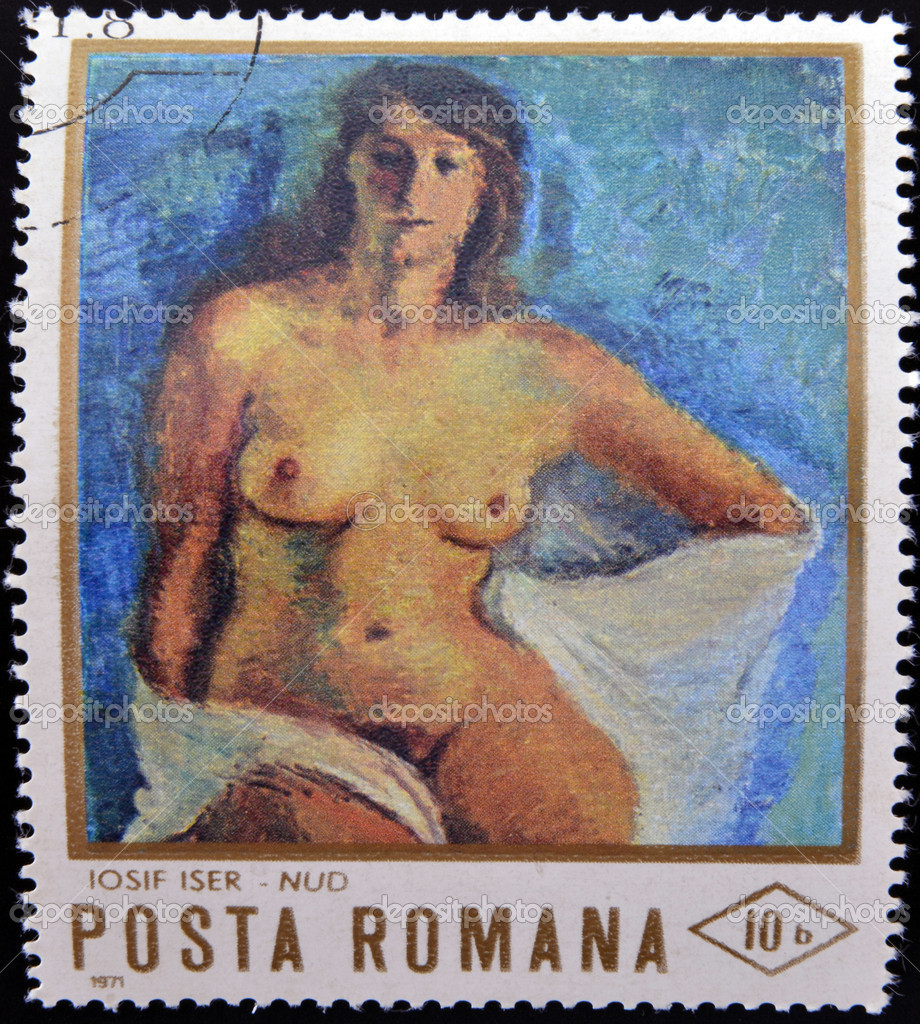 Stamp Printed In Romania Shows Painting Of Naked Woman By Josef Iser