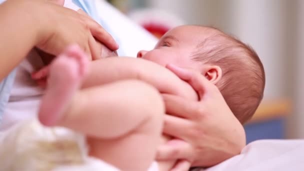 Mutter stillt ein neugeborenes Baby — Stockvideo