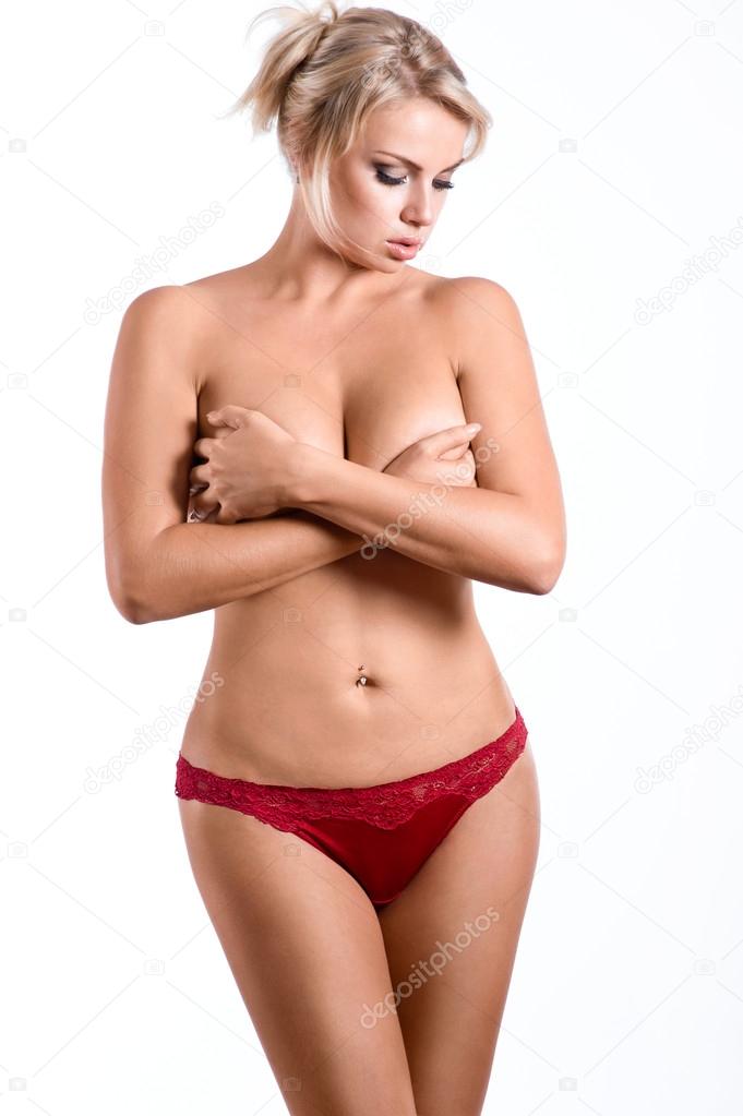 Fashion photo of beautiful nude woman with sexy slim body 